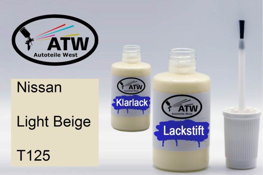 Nissan, Light Beige, T125: 20ml Lackstift + 20ml Klarlack - Set, von ATW Autoteile West.